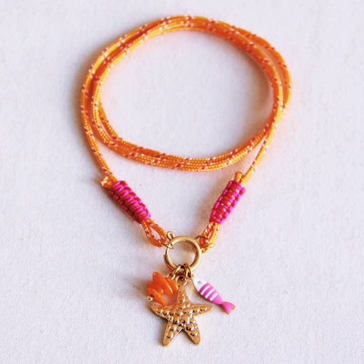 Bazou - Wholesale Pendant/Charm Necklace - Surf necklace with charms - orange/pink