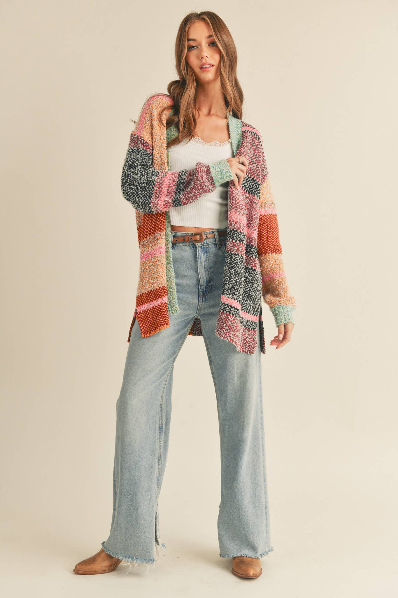 &MERCI - Wholesale Cardigan - Women's - OVERSIZED COLOR BLOCK CARDIGAN MSW1003817