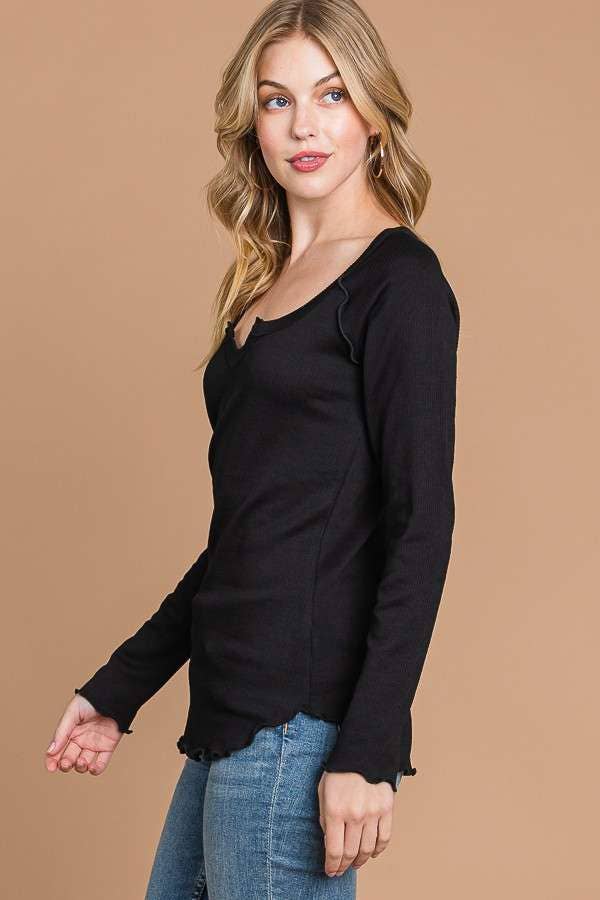 Culture Code - Wholesale Knit Top - Women's - CRT1840L - TINY NOTCH NECK MERROW LSLV TOP2