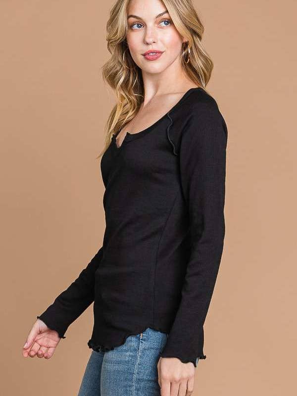 Culture Code - Wholesale Knit Top - Women's - CRT1840L - TINY NOTCH NECK MERROW LSLV TOP2