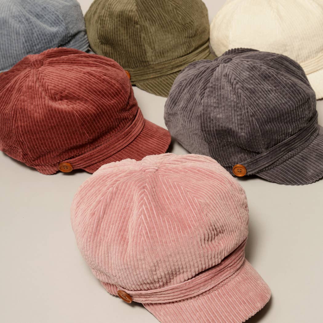 Fashion City - Wholesale Newsboy/Schoolboy Hat - Women's - Women's Solid Corduroy Cabbie with Buttons1