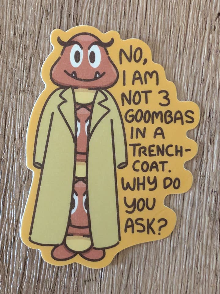 Three Goombas - Cute Mario Video Game Nintendo Vinyl Sticker for wholesale by Sadsquatch