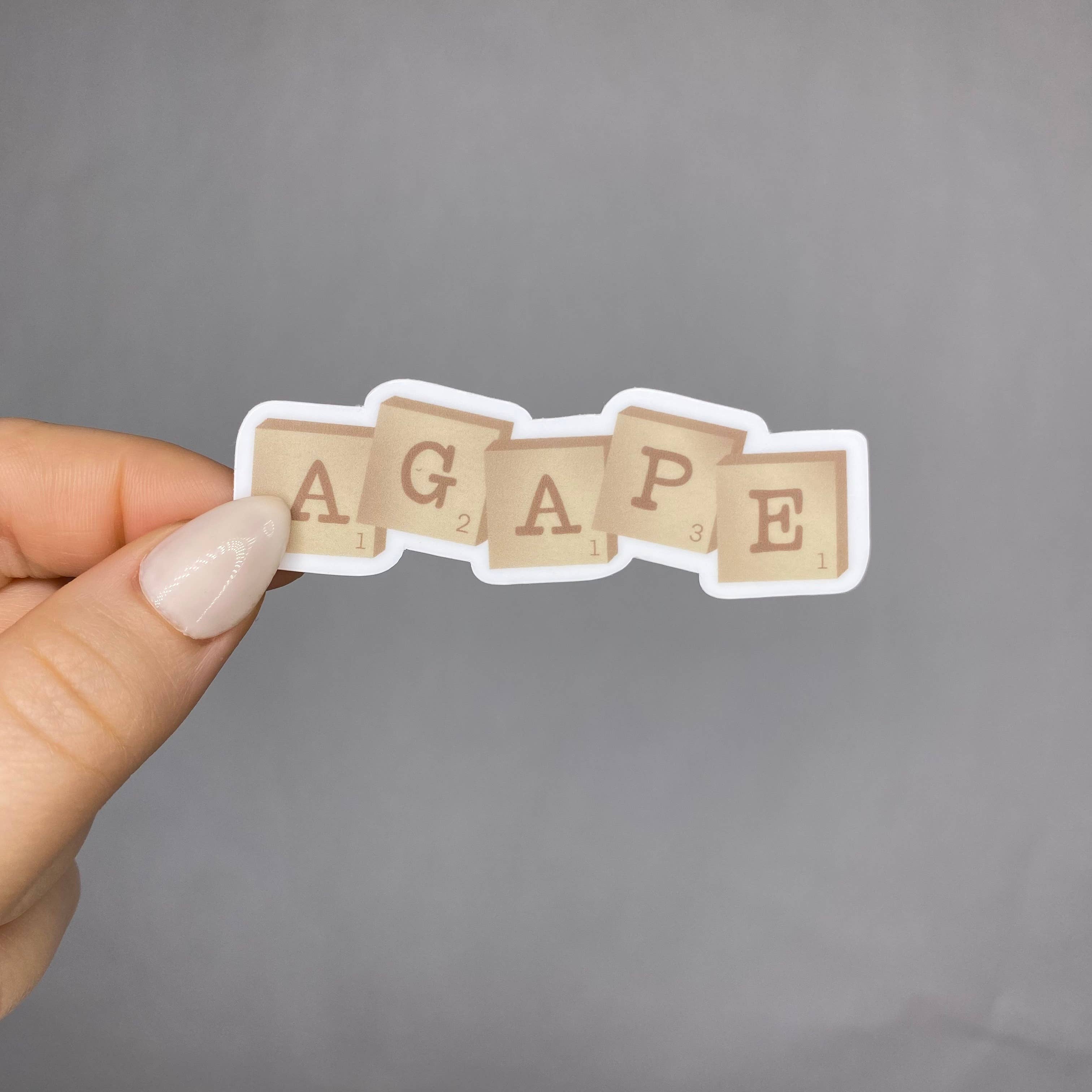 Scarlet Sunday Design Co - Wholesale Sticker - Agape Scrabble Sticker, Christian Sticker, Love Sticker2