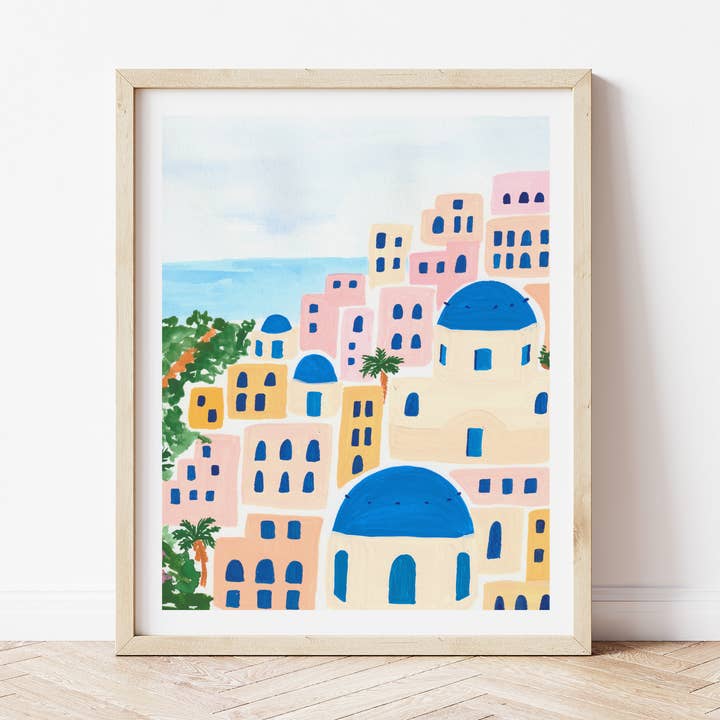 Santorin Grèce Aquarelle Fine Art Print pour la vente par Emerald and Ivy Studios LLC