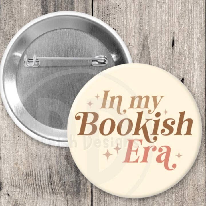 In My Bookish Era Book Lover Pinback Button for wholesale by Roseish Designs