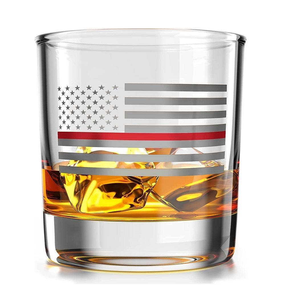 Old Southern Brass - Wholesale Cocktail/Liquor Glass - Thin Red Line Fire Fighter American Flag - Made In USA WG1