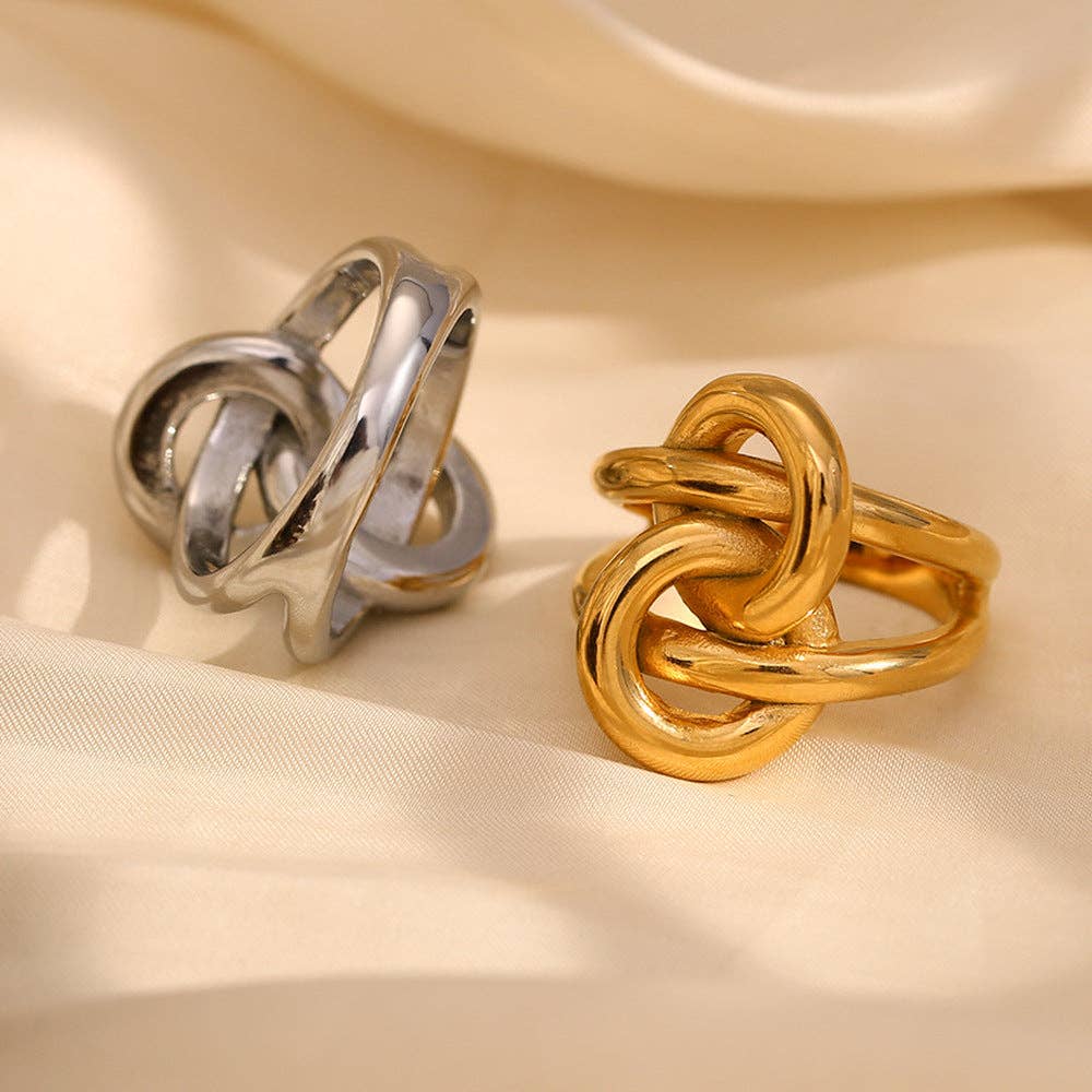 Revelari - Wholesale Band/Stacked Ring - 18K Gold Plated Stainless Steel Double Knot Statement Ring4