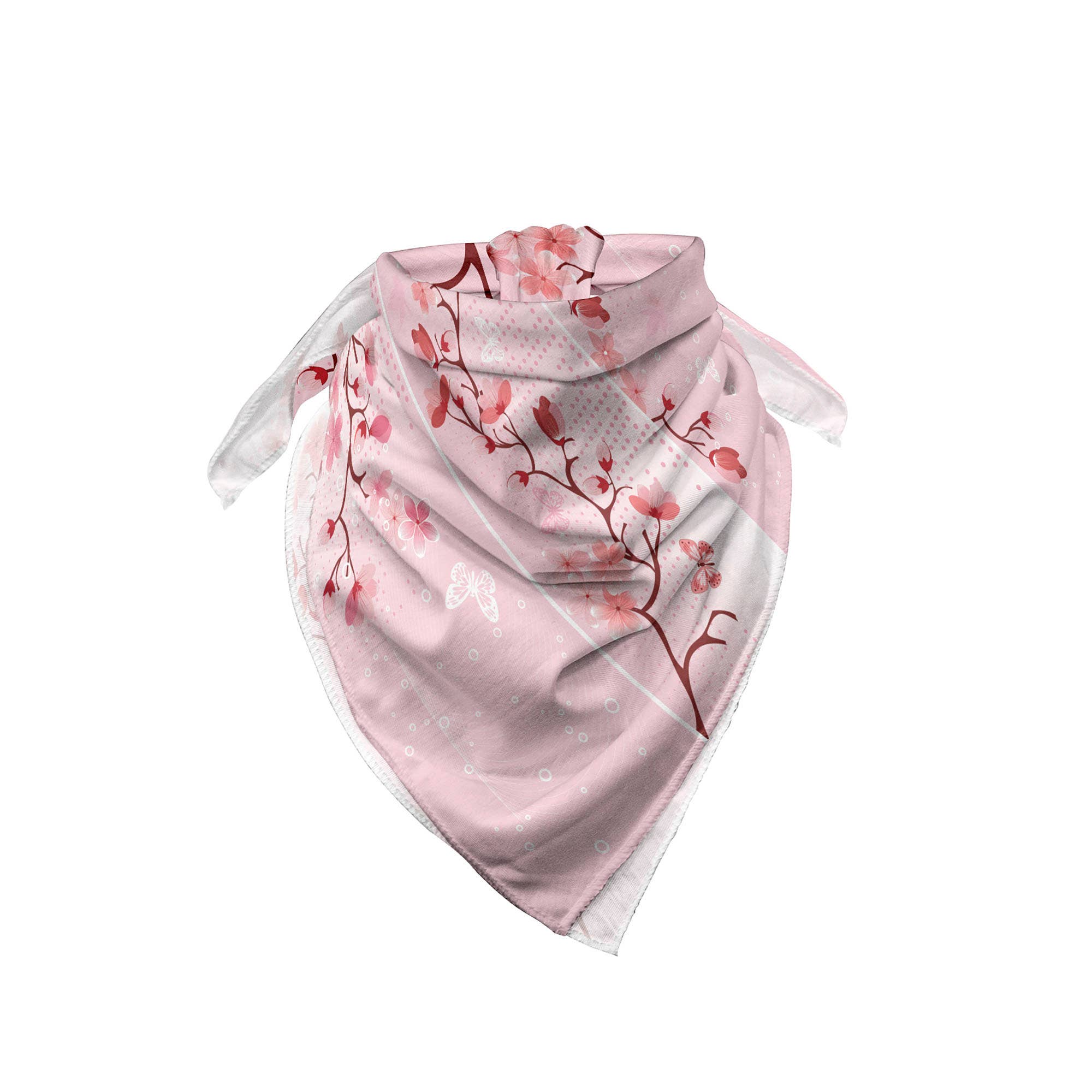 Ambesonne – wholesale Bandana – Unisex – Cherry Blossom Bandana Floral Pink Blooms & Butterflies 22"2