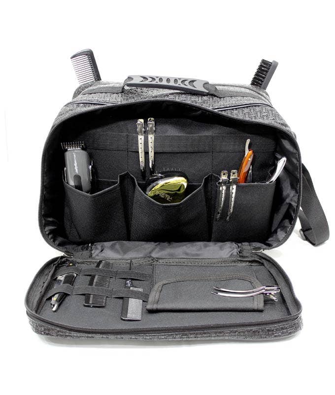 Kassaki – wholesale Make-up/cosmetic bag – Hairdressing Bag Barber Session Kit Bag in Black Gloss Pattern3