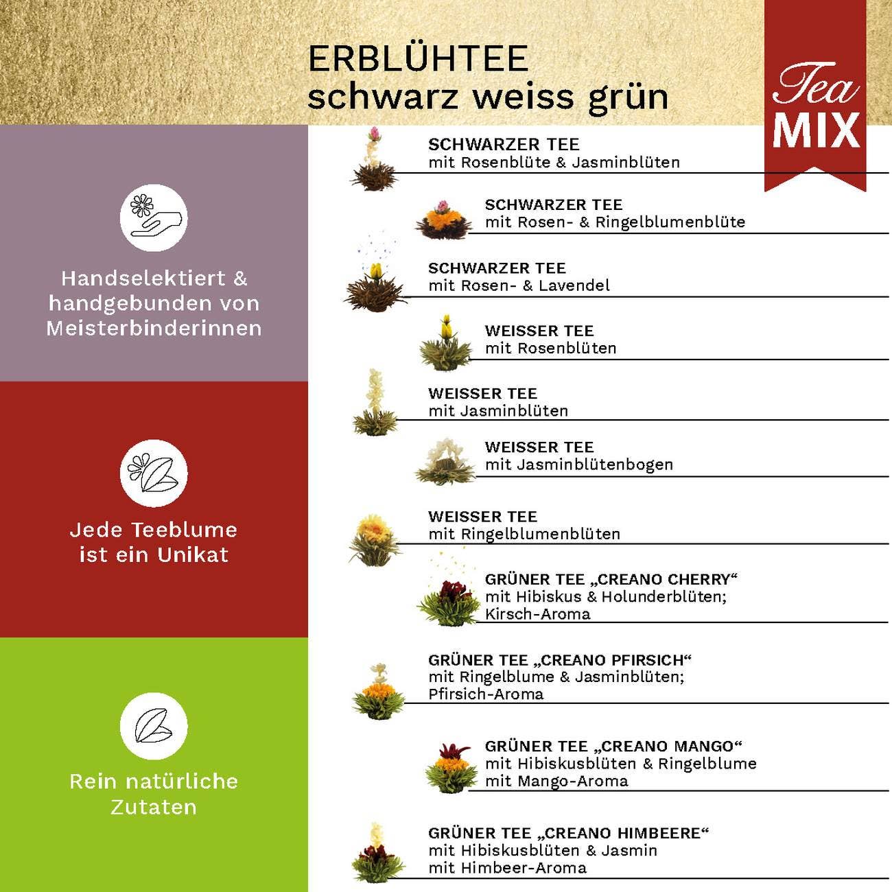 Creano - Wholesale Loose Tea - Creano tea flowers mix 18 blooming tea white, black & green4