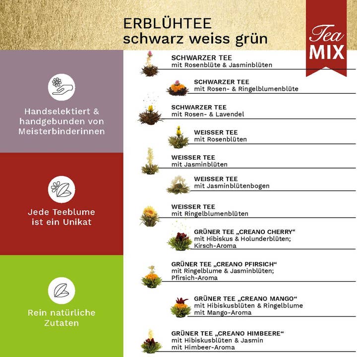 Creano - Wholesale Loose Tea - Creano tea flowers mix 18 blooming tea white, black & green4