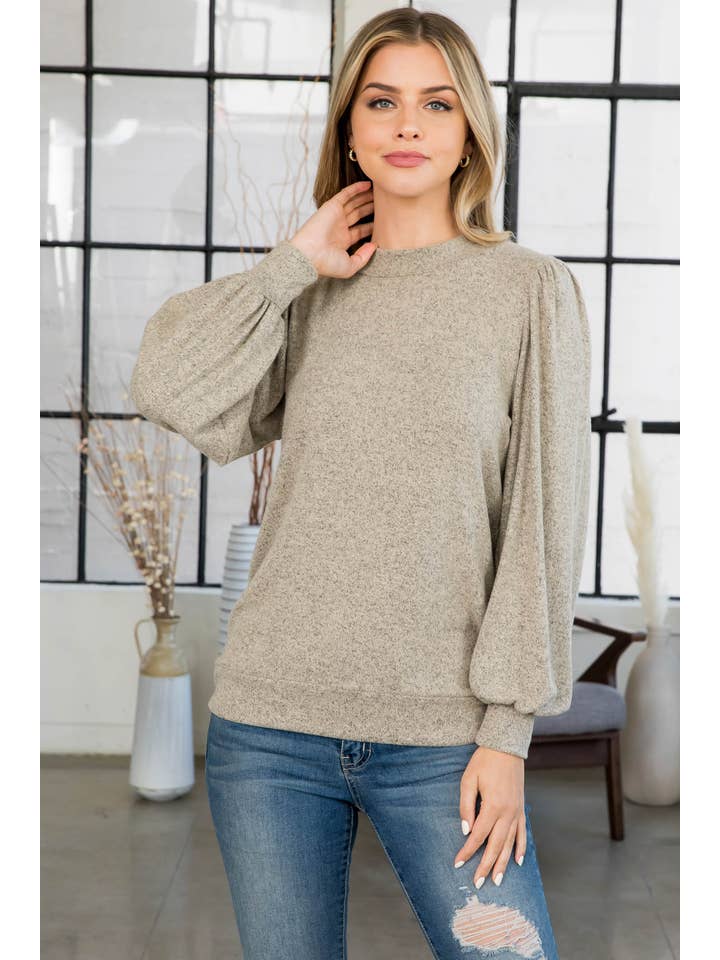 You & Me - Vente Haut en maille – femme - VENTE ! ! ! PPT21143 - HAUT À MANCHES BOUFFANTES À COL ROND - ANTHRACITE71