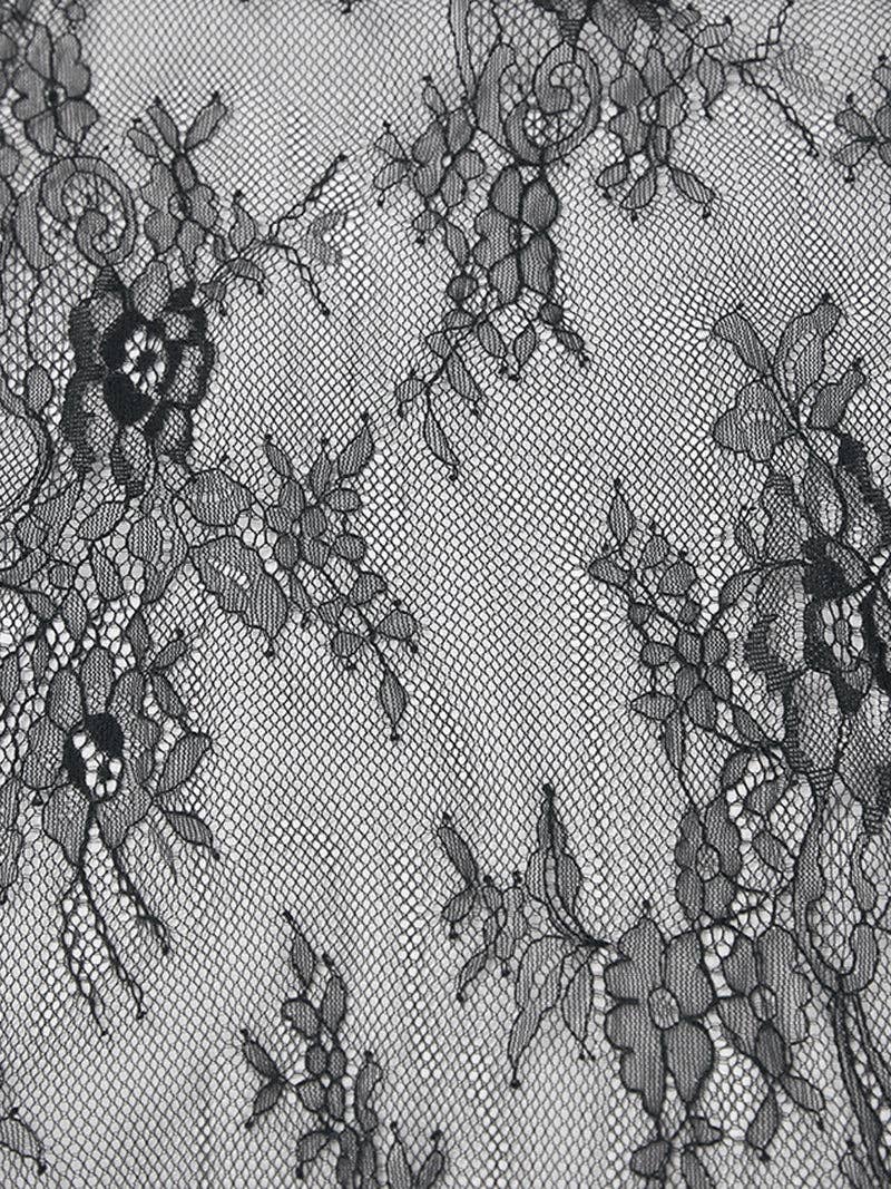 BLACK Sheer Lace Asymmetrical Long-Sleeve Top for wholesale on Faire5