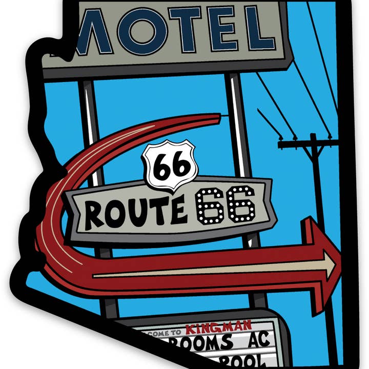 ROUTE 66 MOTEL SIGN ARIZONA STATE OUTLINE | 3"x2.63" MAGNET for wholesale by Blues, Desert & Soul