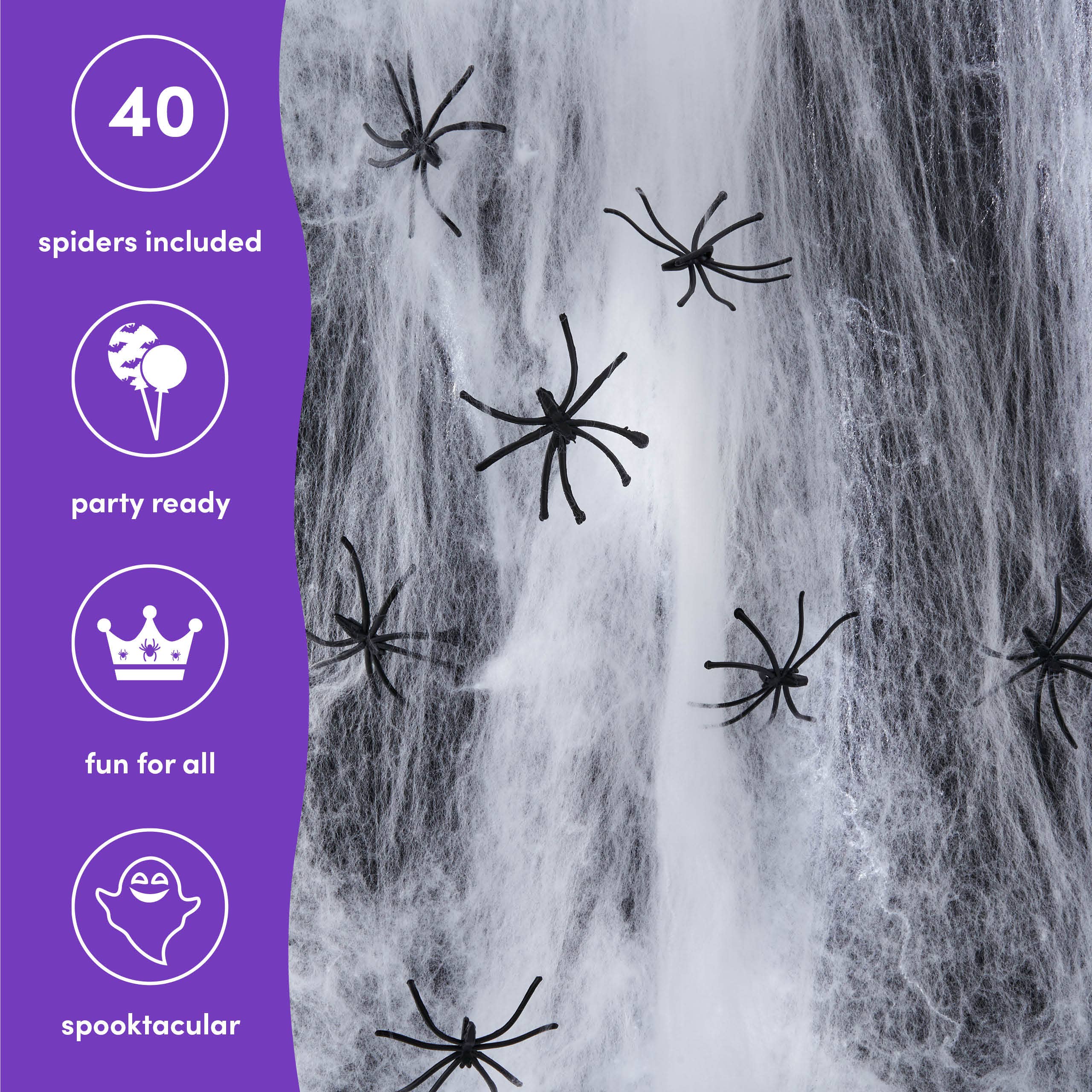 The Twiddlers - Wholesale Decal - Party Decorations - Large Realistic Spider Cobweb 300g with 40 Fake Spiders2