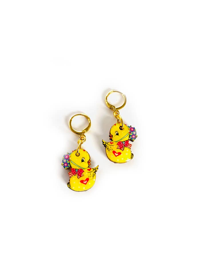 chic ckicken retro earrings huggie hoop cute jewellery for wholesale by Rosie Rose Parker