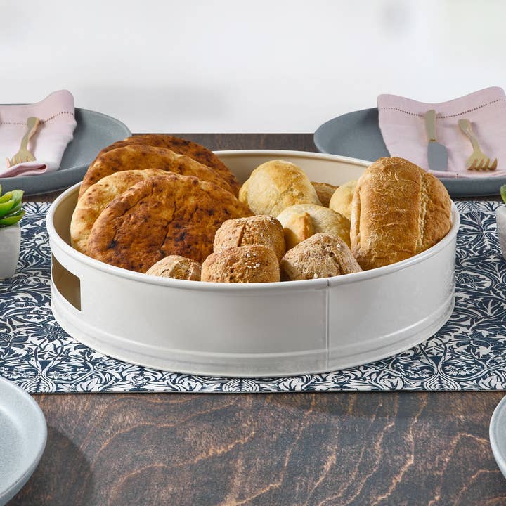 White Iron Round Serving Tray 12.5" for wholesale by Lifetime Brands Silverwarehouse