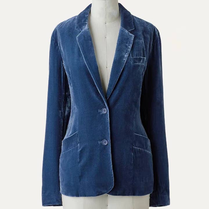 The Moment Collection - Wholesale Blazer - Women's - Classic Solid Velvet Collared Neck Long Sleeve Button Blazer