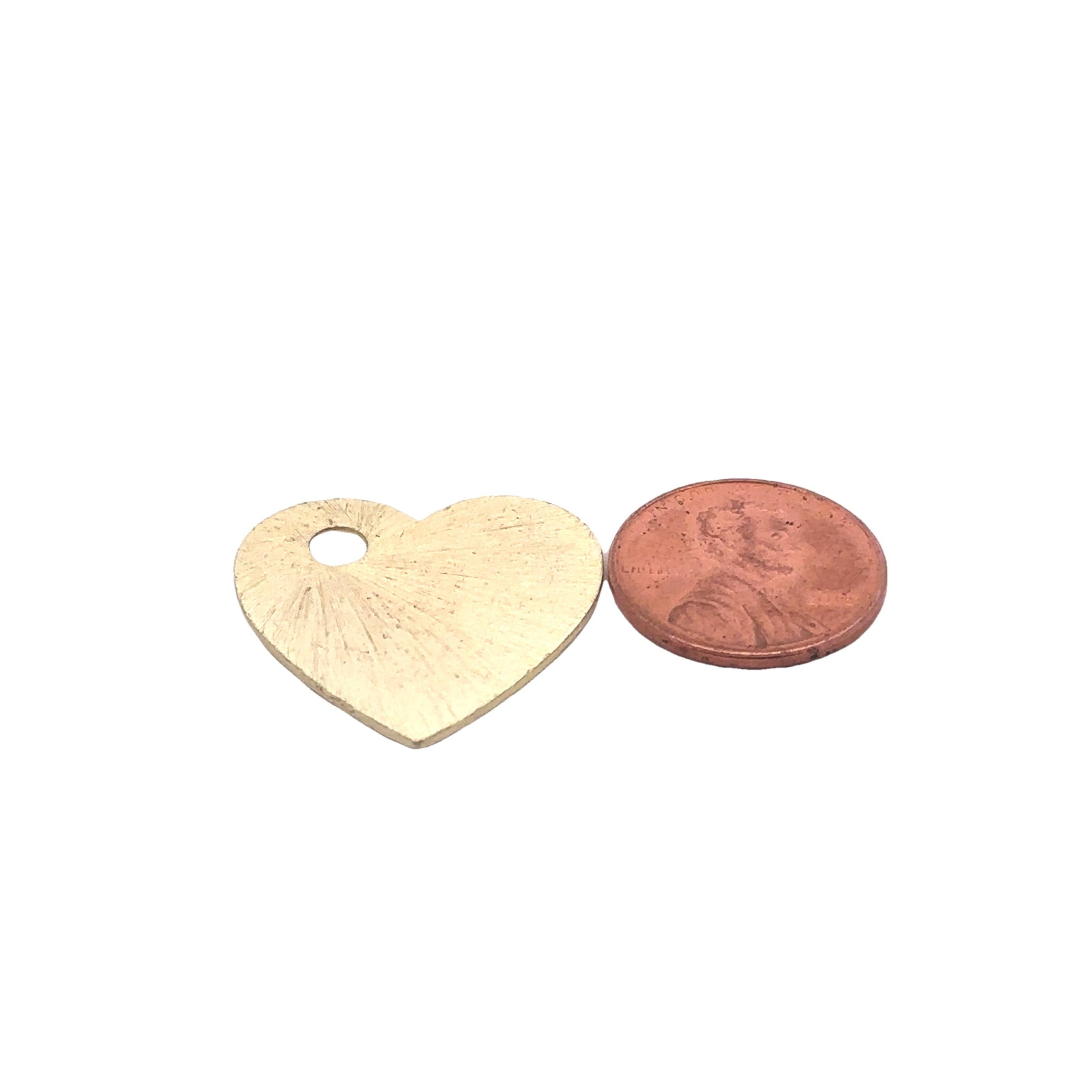 Purity Beads - Wholesale Individual Charm/Pendant - 10pcs. Heart Shape Gold Finish, Brushed Finish, E-coated, one hole, Copper/Brass Findings, 25mm#G5464