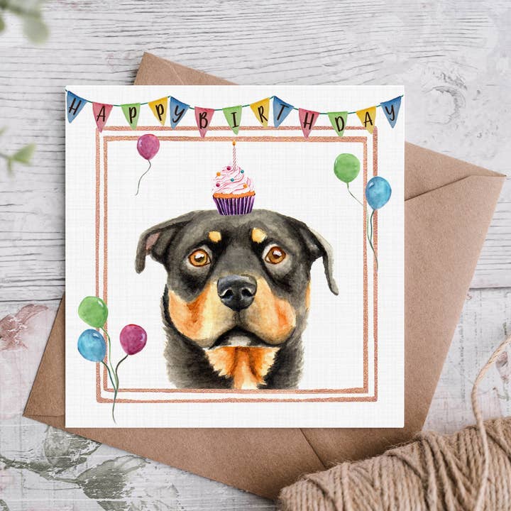 Cloud Jellybean Art - Wholesale Birthday Card - Black and Tan Rottweiler Birthday Card