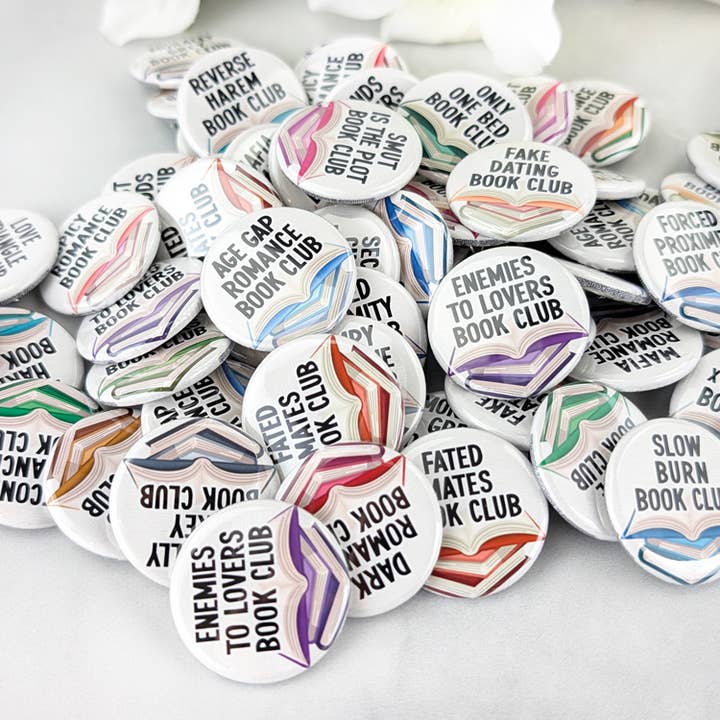 Aphrodite Bookclub - Wholesale Lapel Pin/Button - Romance trope assorted buttons 1.25" pinback buttons tropes3