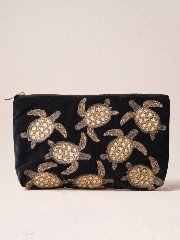 Turtle Conservation Charcoal Everyday Pouch for wholesale by Elizabeth Scarlett Ltd