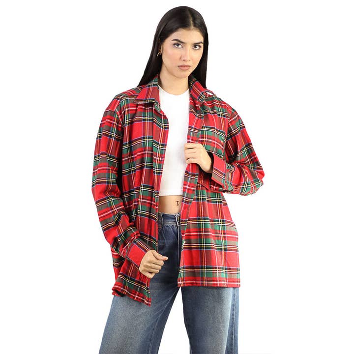 Chaqueta de franela con botones y cuadros de gran tamaño para mujer Artyska para venta al por mayor de Artyska