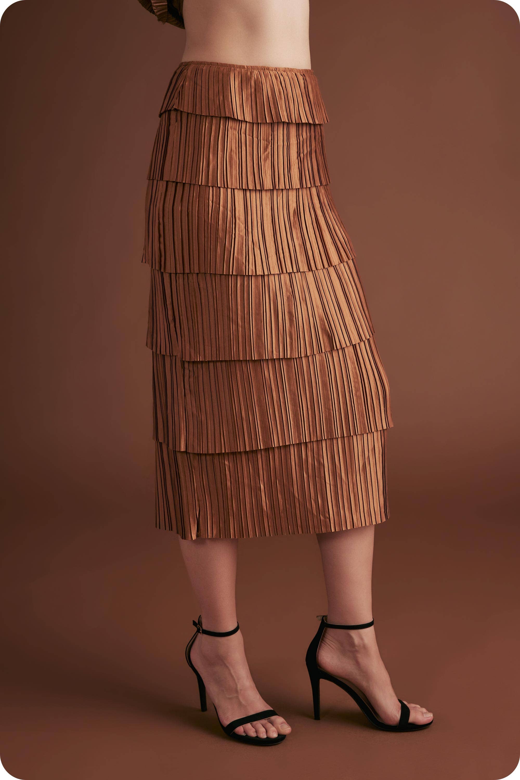 Strut & Bolt - Wholesale Skirt - Women's - Pleated Satin Tiered Midi Skirt12