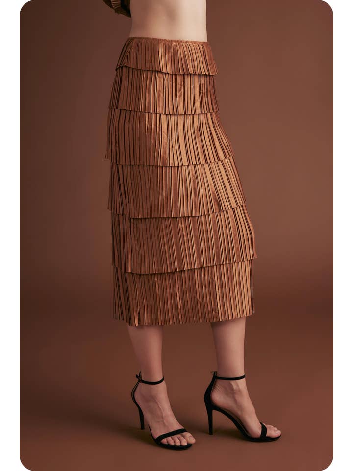 Strut & Bolt - Wholesale Skirt - Women's - Pleated Satin Tiered Midi Skirt12