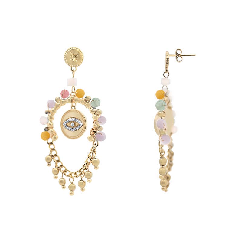 AMORINO SRL - Wholesale Dangle Earrings - DANGLING EARRINGS WITH EVIL EYE AND BEADS - NK21124120F861