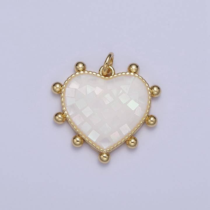 Aim Eternal - Wholesale Individual Charm/Pendant - Purple, White, Pink, Teal, Green, Blue Shell Opal Beaded Heart Love Charm For Jewelry Making AG062 - AG0671