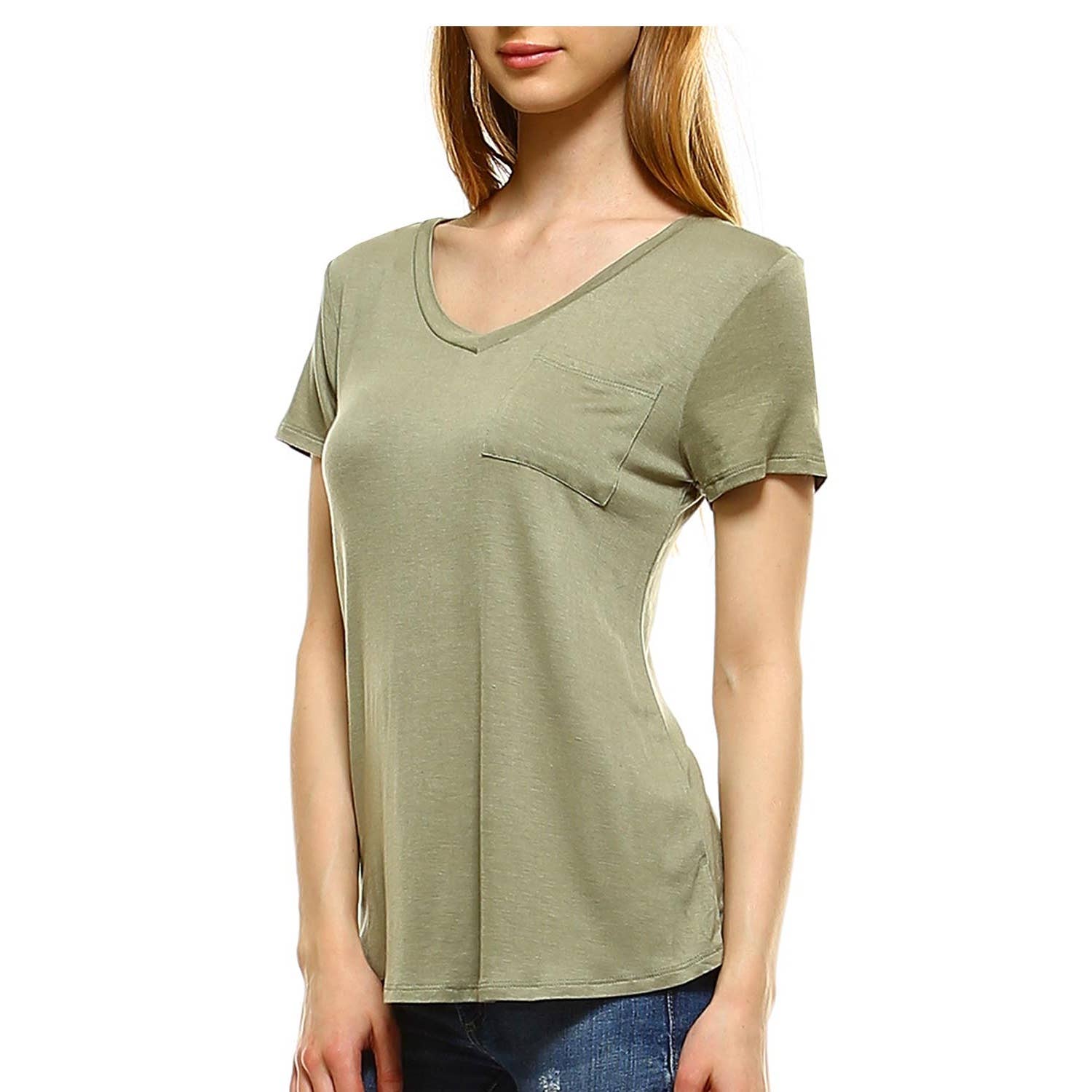 JHP Collection - Wholesale Shirt - Women's - WOMENS CASUAL SOLID V NECK SHORT SLEEVE T SHIRT6