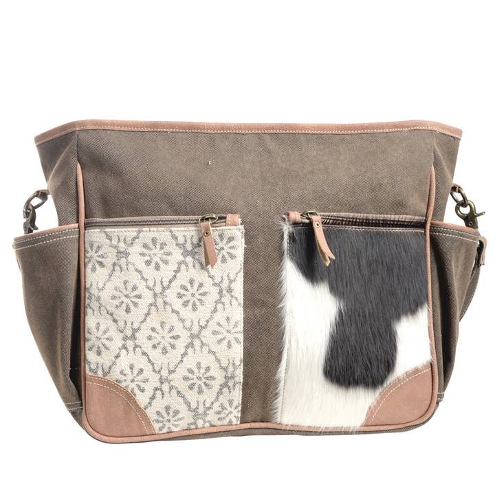 Canvas & Recycled Rug With Cowhide Crossbody for wholesale by Clea Ray Canvas Bags & Clothing