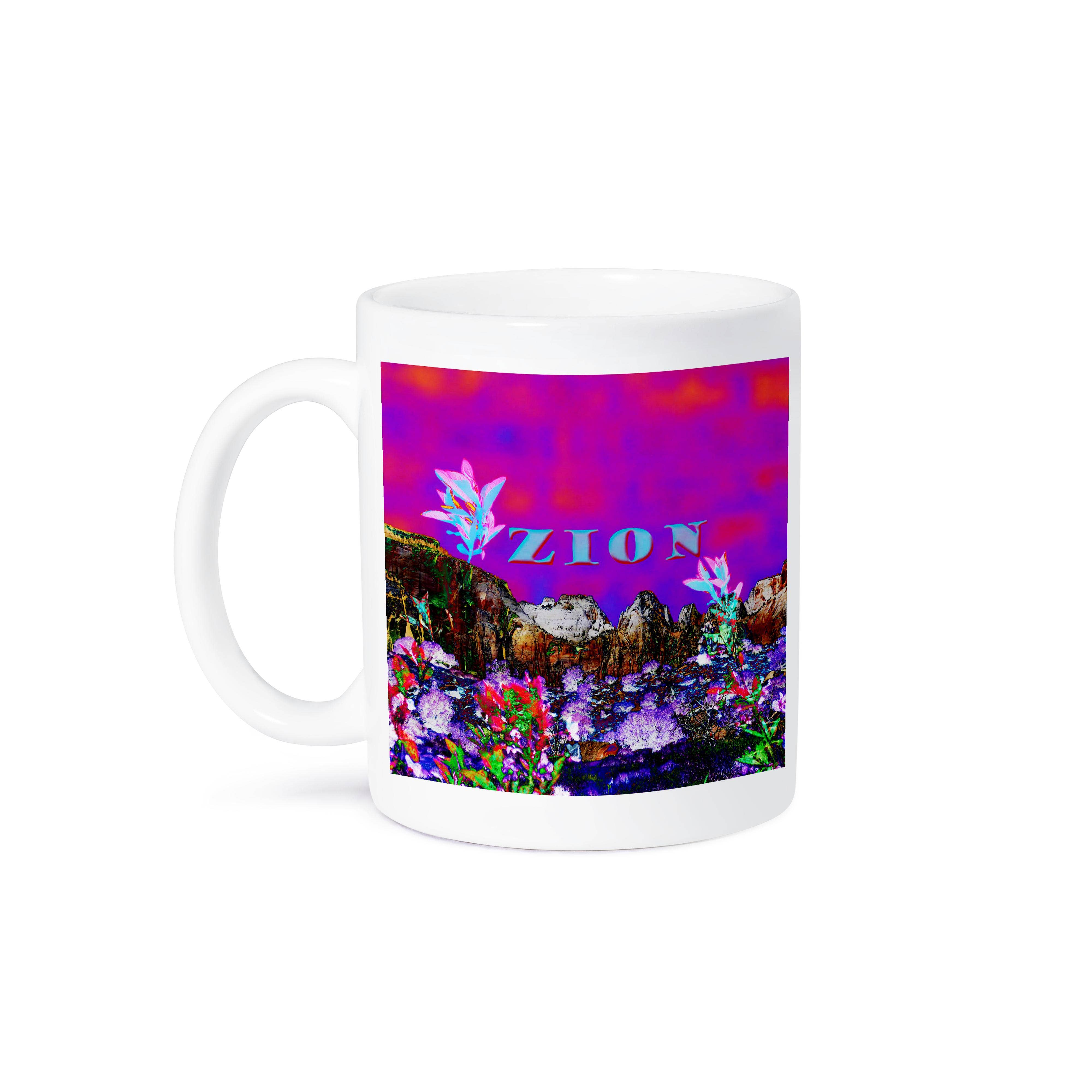 3dRose - Wholesale Coffee Mug - 3dRose, Zion Mountains blended in layers in pink and purple with flowers, Mug8