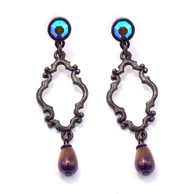 Fizz - Vendita all'ingrosso Orecchini pendenti - Orecchini a bottone sottili con perline a goccia e piccoli cristalli0