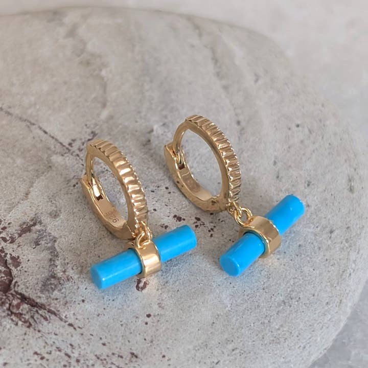 T-Bar Turquoise Hoop-örhängen för wholesale av Lapis London