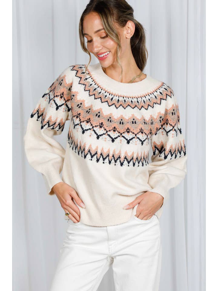 Cream Multi Fair Isle Embellished Pullover Knitted Sweater VT82602 for wholesale on Faire13