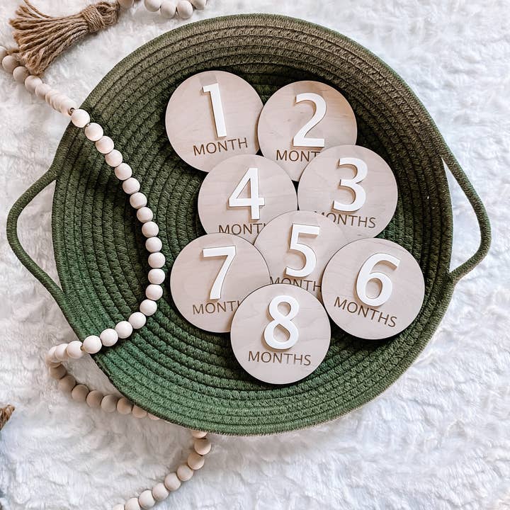 3D Wooden Monthly Milestone Set - Sleek Modern for wholesale by Claire and Bella