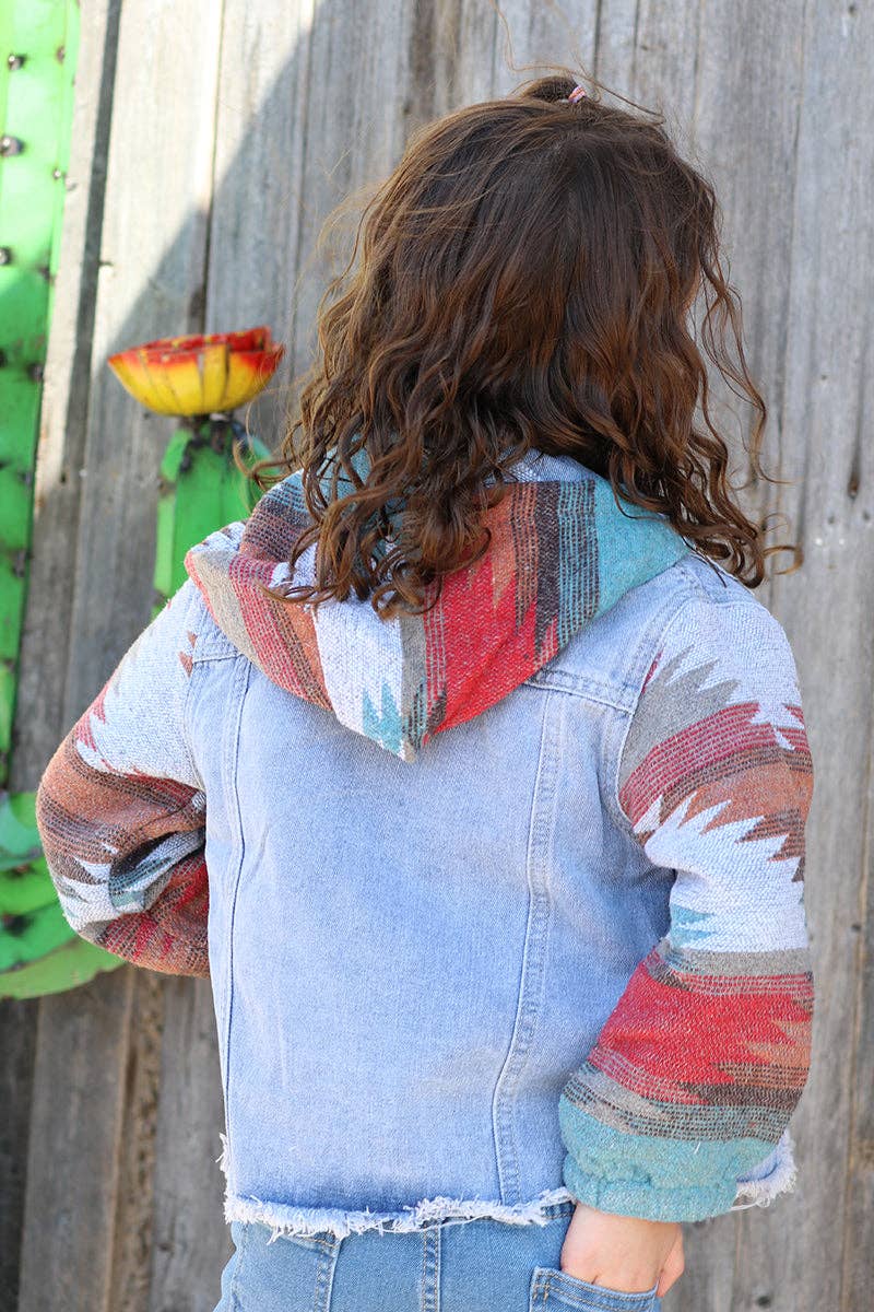 Kids Charm Online - Vente Veste en jean – enfant - 💎Veste en jean à capuche avec manches aztèques pour filles. TPG651522227- WENDY1