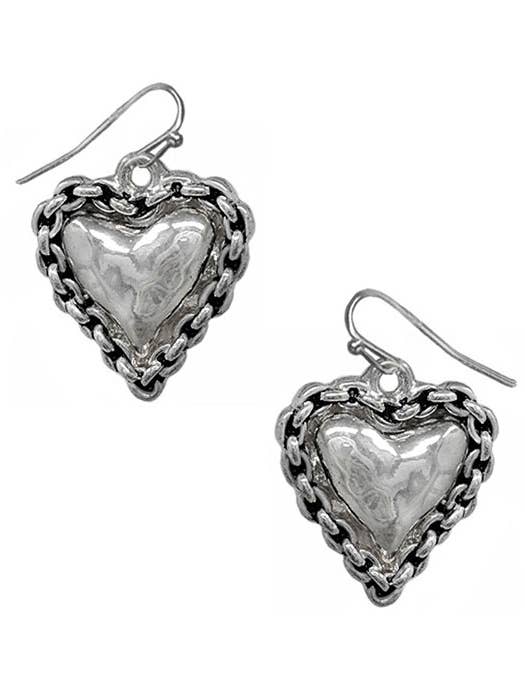 ( S450 ) HAMMERED HEART AND CHAIN EDGE EARRING for wholesale by Jewelry Max