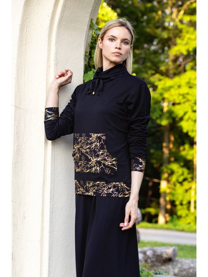 Ellwi Design - Wholesale Top & Skirt Set - Women's - Gold Print Top & Skirt - Black