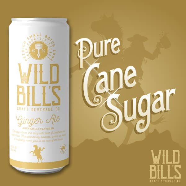 Wild Bill’s Craft Beverage Co. - Wholesale Soda/Carbonated Drink - Ginger Ale - Premium Cane Sugar Soda, 12-Pack, Cans