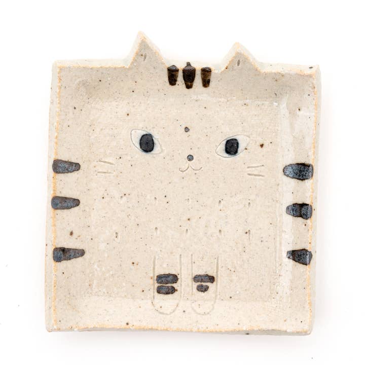 Handmade Cat Square Plate Set of 3 - Beige for wholesale by U PLUS INC