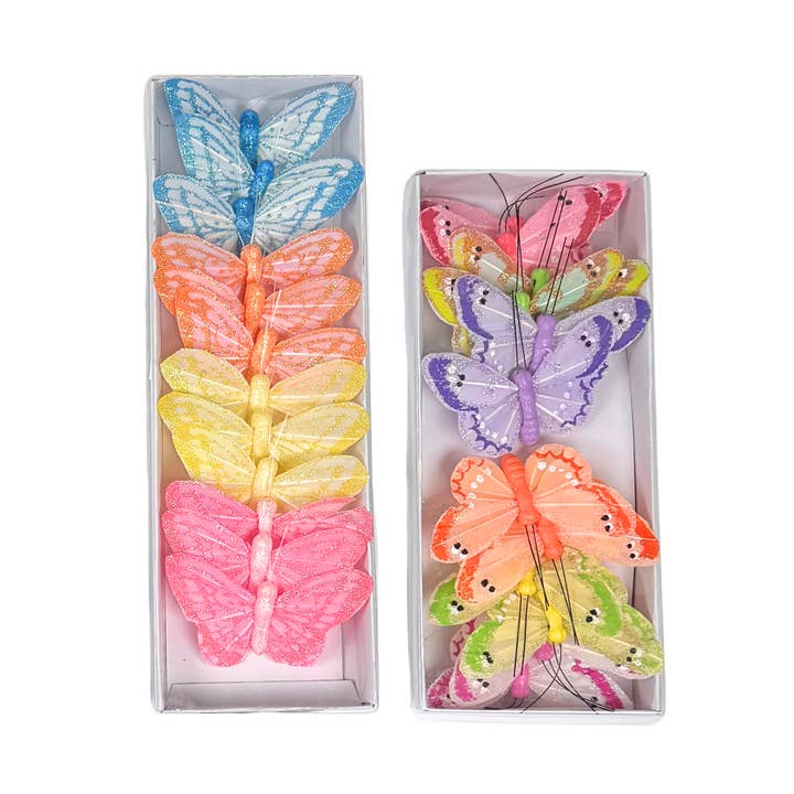3"W Assorted Feather Butterflies on Wire - Glitter for wholesale by Jacobson