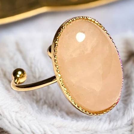 Anillo oro fino cuarzo rosa dorado para venta al por mayor de TOURMALYN