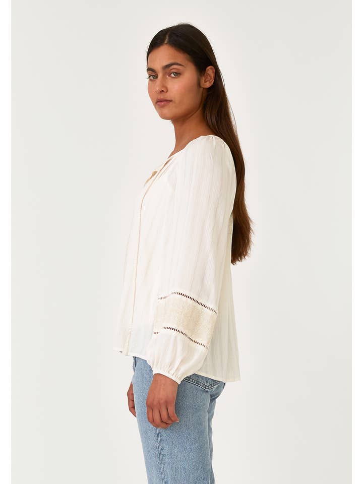 Lovestitch - Wholesale Blouse - Women's - Metallic Pinstripe Long Sleeve Peasant Blouse10