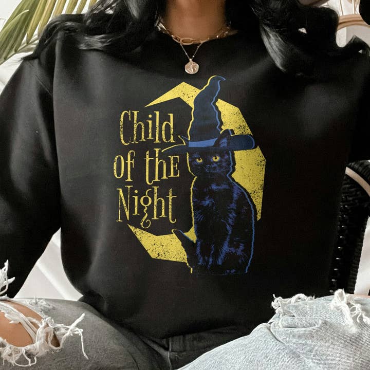Black Cat Child Of The Night Sweatshirt & Fall Pullover Gift for wholesale by PositiveParty