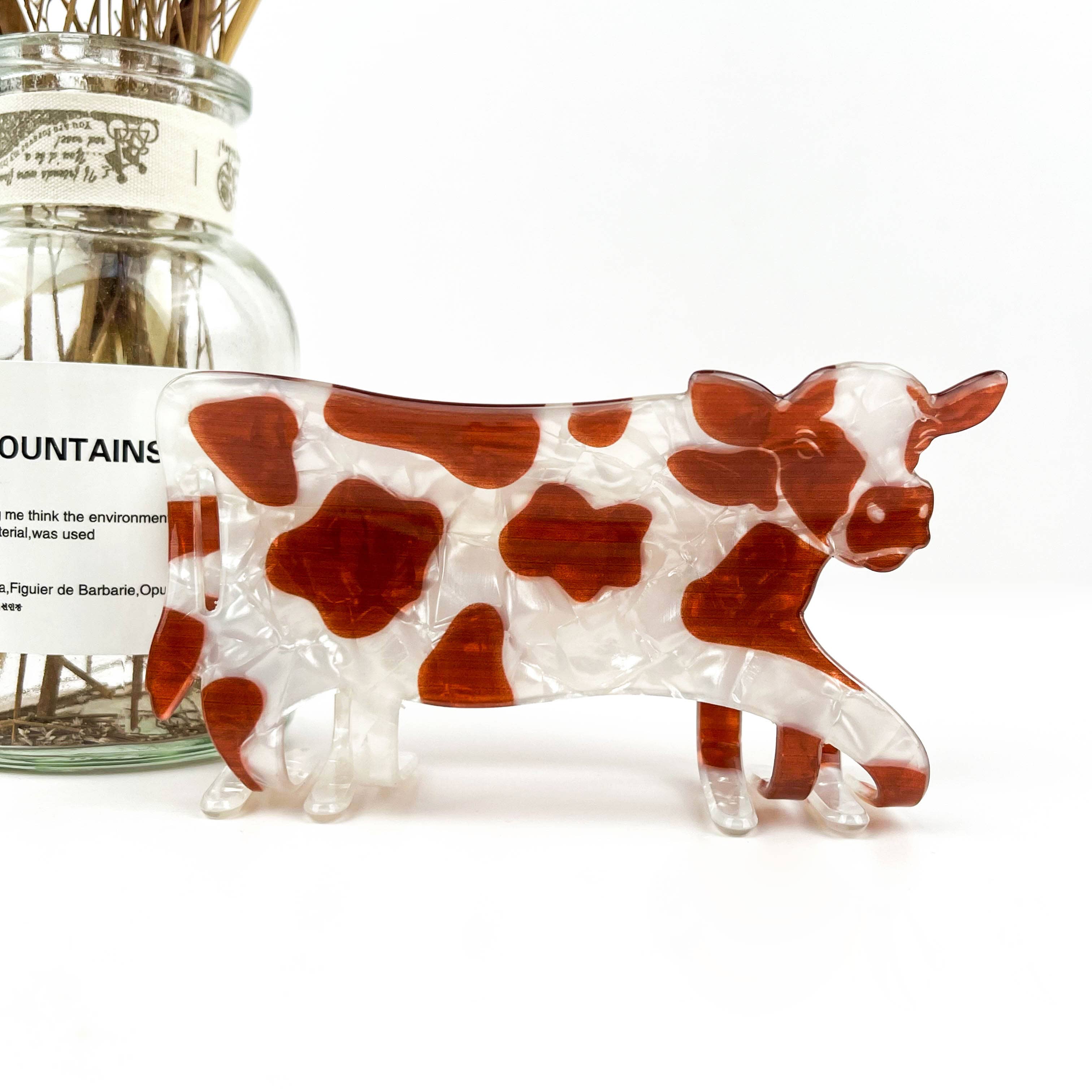 Creative Brown Cow Printed Animal Hair Claw Clip for wholesale on Faire0
