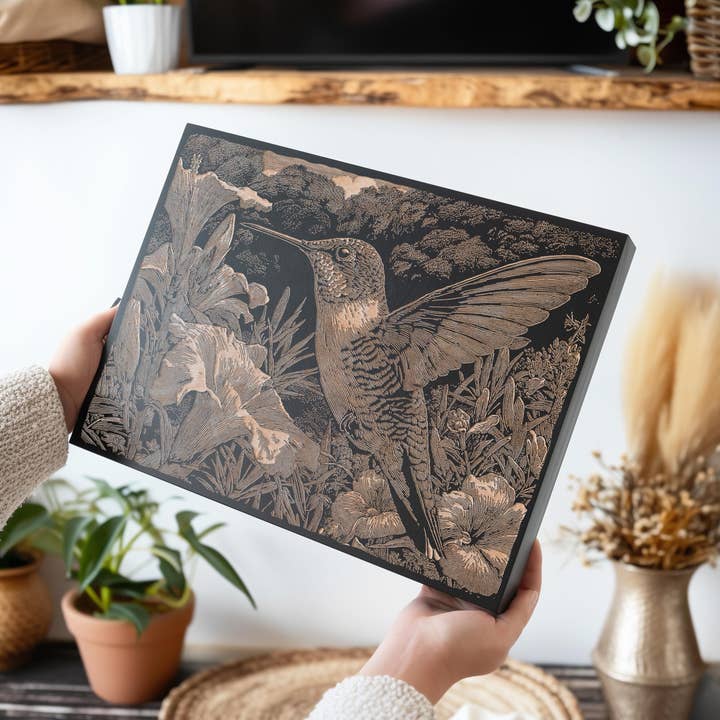 Benoit's Design Co. - Wholesale Wall Sign - Hummingbird in Garden Engraved Illustration6