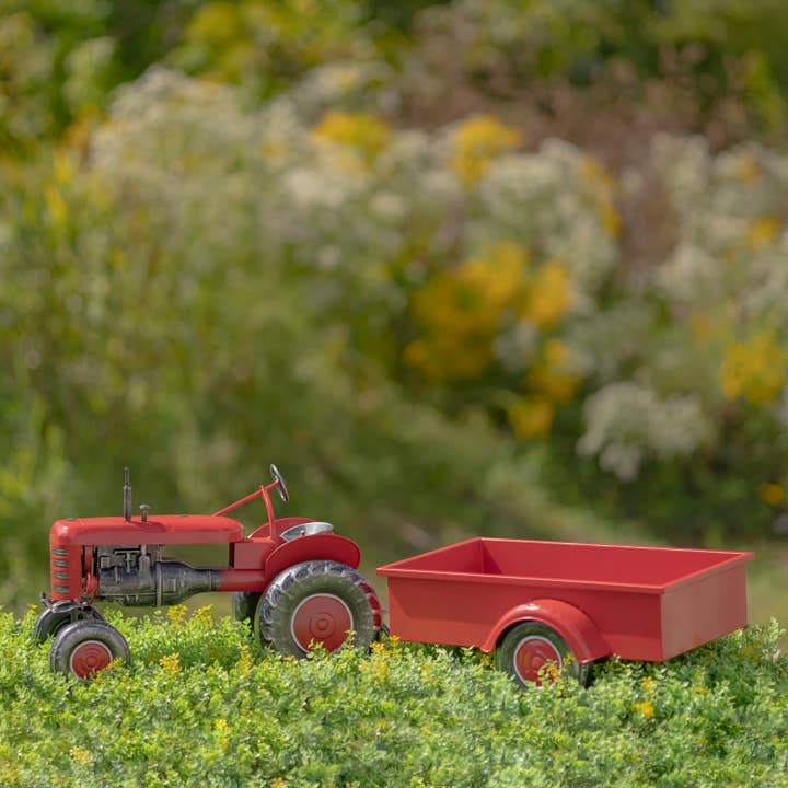 Zaer Ltd. International - Wholesale Christmas Decoration - 3.4 Foot Long Small Red Metal Tractor with Cart9